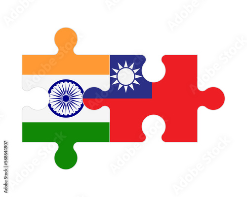 Puzzle of flags of India and Taiwan, vector photo