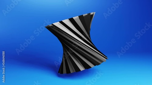 Rotating round and cylinder shaped abstract machinery part with bright color backdrop, techno motion graphics. 3d looping video animation