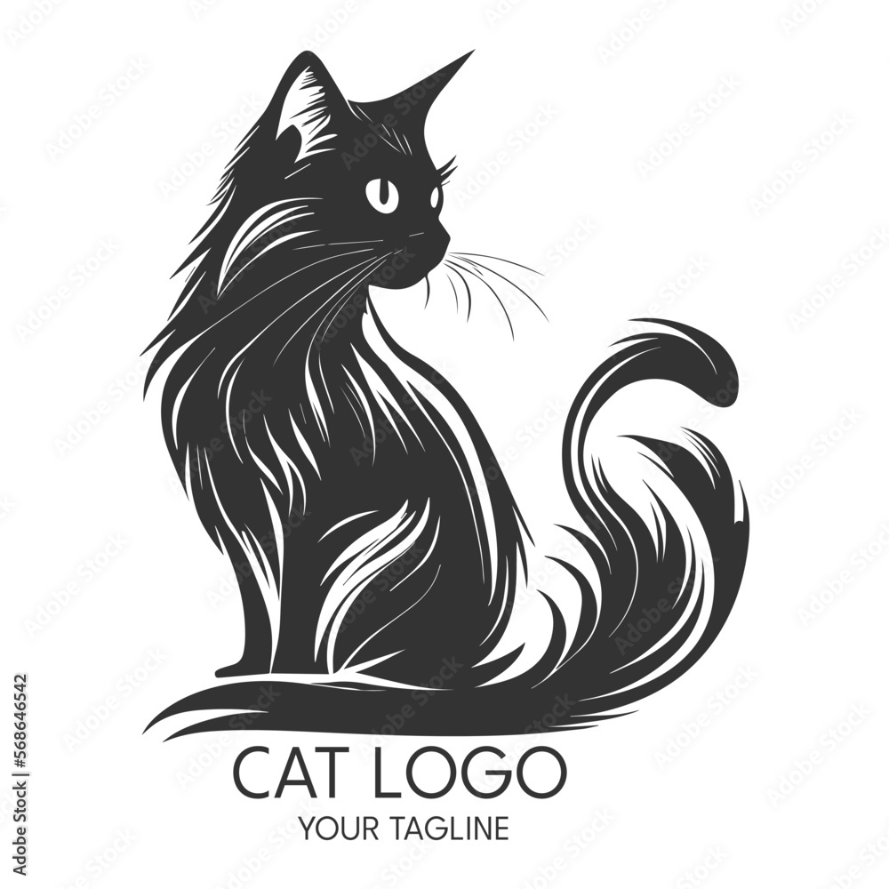 Silhouette art cat logo, vector template