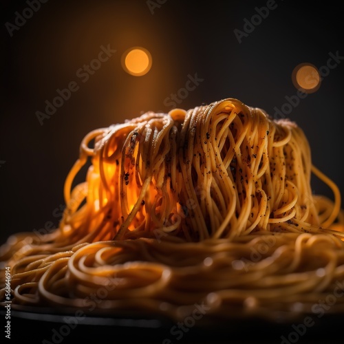 spaghetti on black background.Generative AI