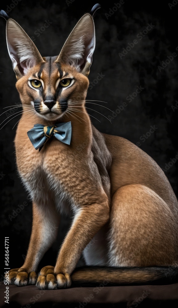Stylish Humanoid Gentleman Animal in a Formal Well-Made Bow Tie at a Business Dance Party Ball Celebration - Realistic Portrait Illustration Art Showcasing Cute and Cool Caracal (generative AI) Stylish Humanoid Gentleman Animal in a Formal Well-Made Bow Tie at a Business Dance Party Ball Celebration - Realistic Portrait Illustration Art Showcasing Cute and Cool Caracal (generative AI)
