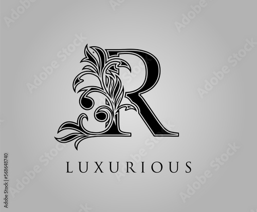 Initial R Luxury Logo Icon. Classic Floral R Letter Logo Design Vector..