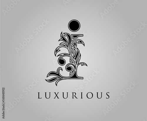 Initial I Luxury Logo Icon. Classic Floral I Letter Logo Design Vector..