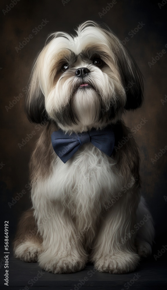 Stylish Humanoid Gentleman Dog in a Formal Well-Made Bow Tie at a Business Dance Party Ball Celebration - Realistic Portrait Illustration Art Showcasing Cute and Cool Lhasa Apso (generative AI) Stylish Humanoid Gentleman Dog in a Formal Well-Made Bow Tie at a Business Dance Party Ball Celebration - Realistic Portrait Illustration Art Showcasing Cute and Cool Lhasa Apso (generative AI)