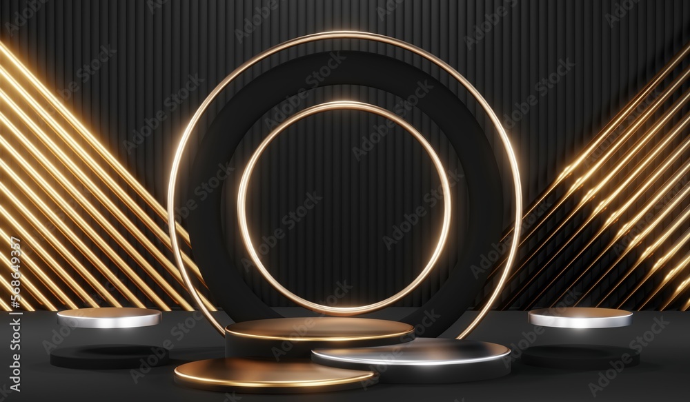 3d render black podium background showcases a premium, minimal and modern design with a combination of geometric shapes, golden glitter and a realistic studio room setting, creating a perfect platform 3d render black podium background showcases a premium, minimal and modern design with a combination of geometric shapes, golden glitter and a realistic studio room setting, creating a perfect platform