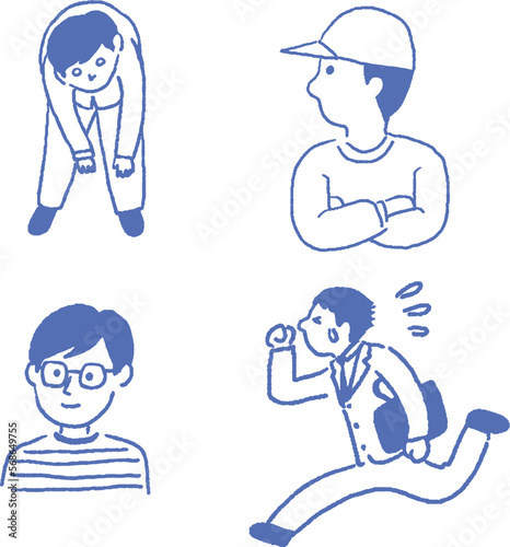 男性　通勤　落ち込む　腕組み　考える　線画