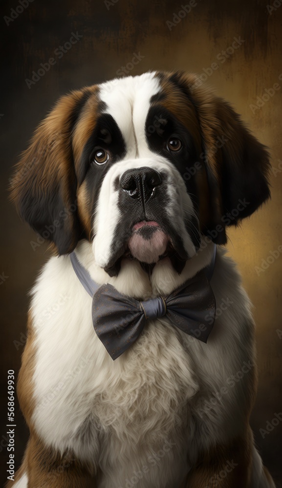 Stylish Humanoid Gentleman Dog in a Formal Well-Made Bow Tie at a Business Dance Party Ball Celebration - Realistic Portrait Illustration Art Showcasing Cute and Cool Saint Bernard (generative AI) Stylish Humanoid Gentleman Dog in a Formal Well-Made Bow Tie at a Business Dance Party Ball Celebration - Realistic Portrait Illustration Art Showcasing Cute and Cool Saint Bernard (generative AI)