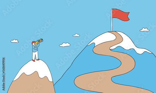 小さな目標を達成し、次のゴールを定める人物のイラスト