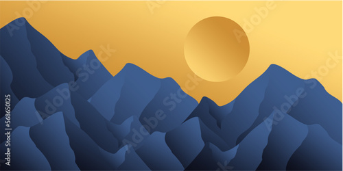 golden mountain star moon scenery background. illustration