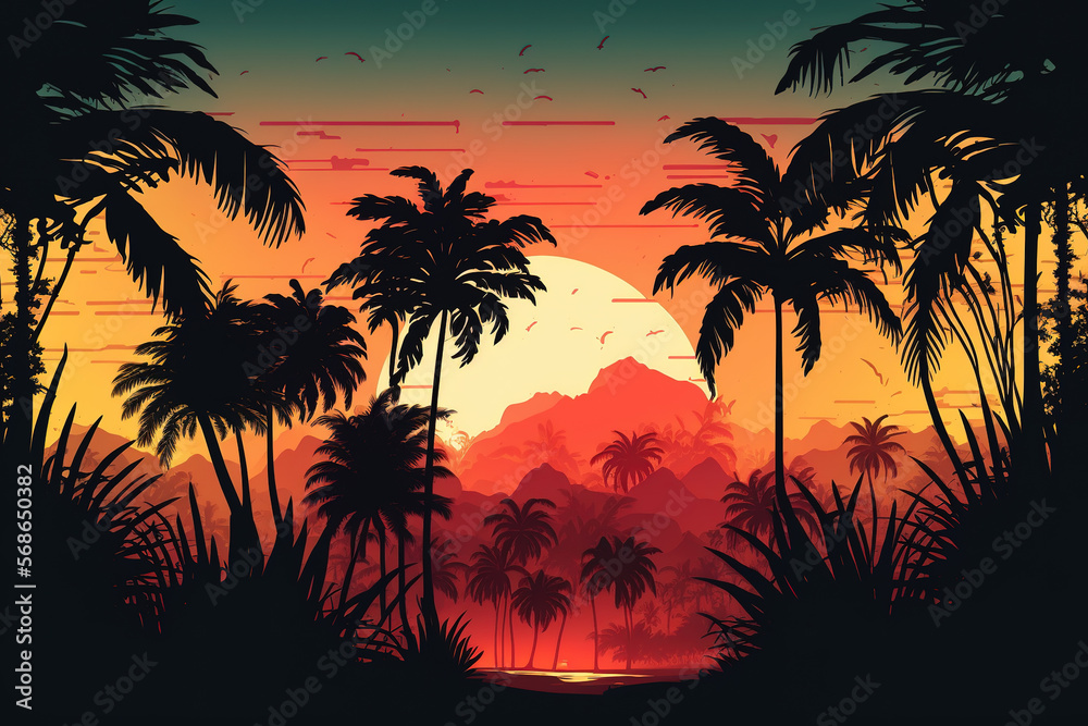 Tropical background illustration, Ai generated