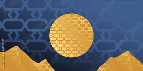 golden mountain star moon scenery background. illustration