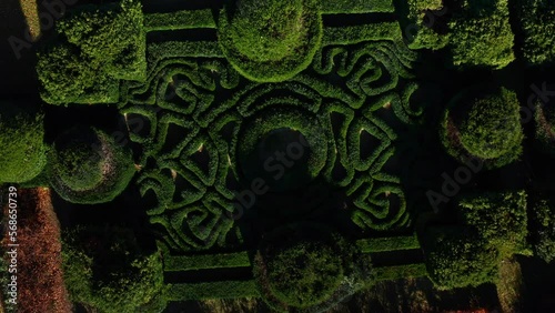 Aerial Birds Eye View Of Ornate Gardens At Grounds Of Castle of Montalto Pavese. Pedestal Up photo