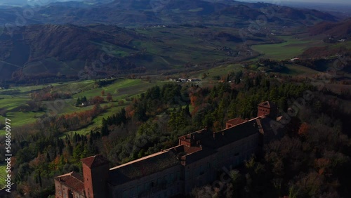 Aerial View Of Pavia Countryside With Dolly Over Castle of Montalto Pavese. Establishing Shot photo