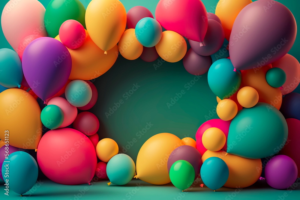 Colorful balloons with empty space for text.Generative AI