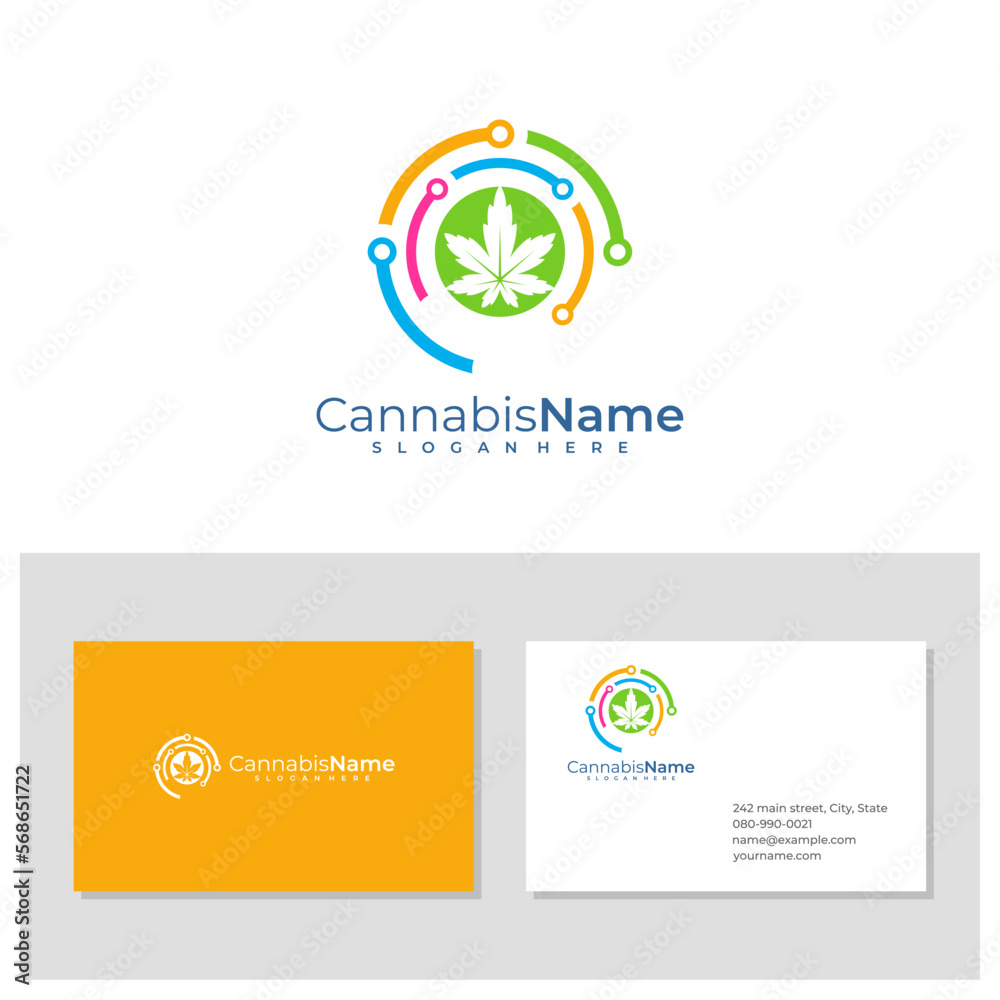 Tech Cannabis logo with business card template. Creative Cannabis logo design concepts Tech Cannabis logo with business card template. Creative Cannabis logo design concepts