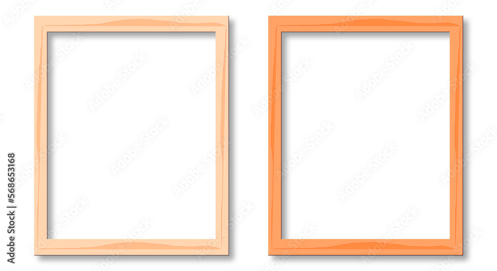 Isolated light wood picture frame set. 34 aspect ratio. 3D rendering. Realistic wooden frame