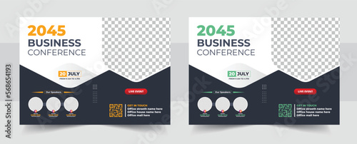Business webinar invitation design, Webinar and business conference social media banner template, Online live webinar banner invitation, Business conference flyer