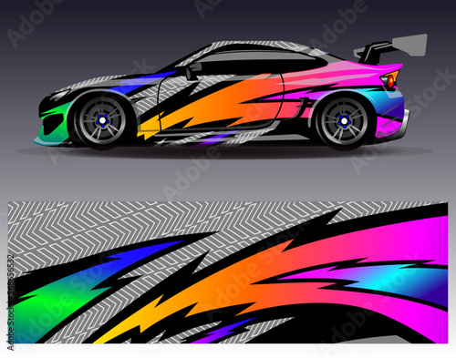 Car wrap design vector. Graphic abstract stripe racing background kit designs for wrap vehicle  race car  rally  adventure and livery