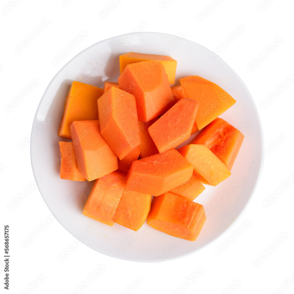 Sliced ripe papaya fruit on plate, healthy tropical fruit Sliced ripe papaya fruit on plate, healthy tropical fruit