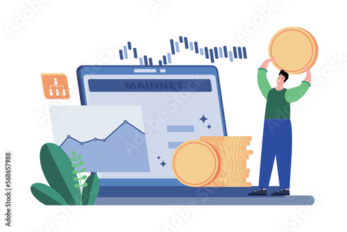 Blockchain Mainnet Illustration concept on white background