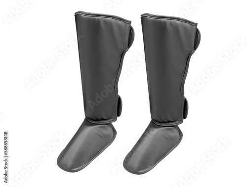 Kickboxing leg pads guard isolated on white background. Sparring shin guards isolated. photo