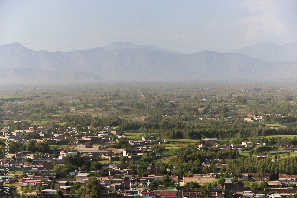 Panoramic view from Takht-i-Bahi buddhist monastery in Mardan, Pakistan