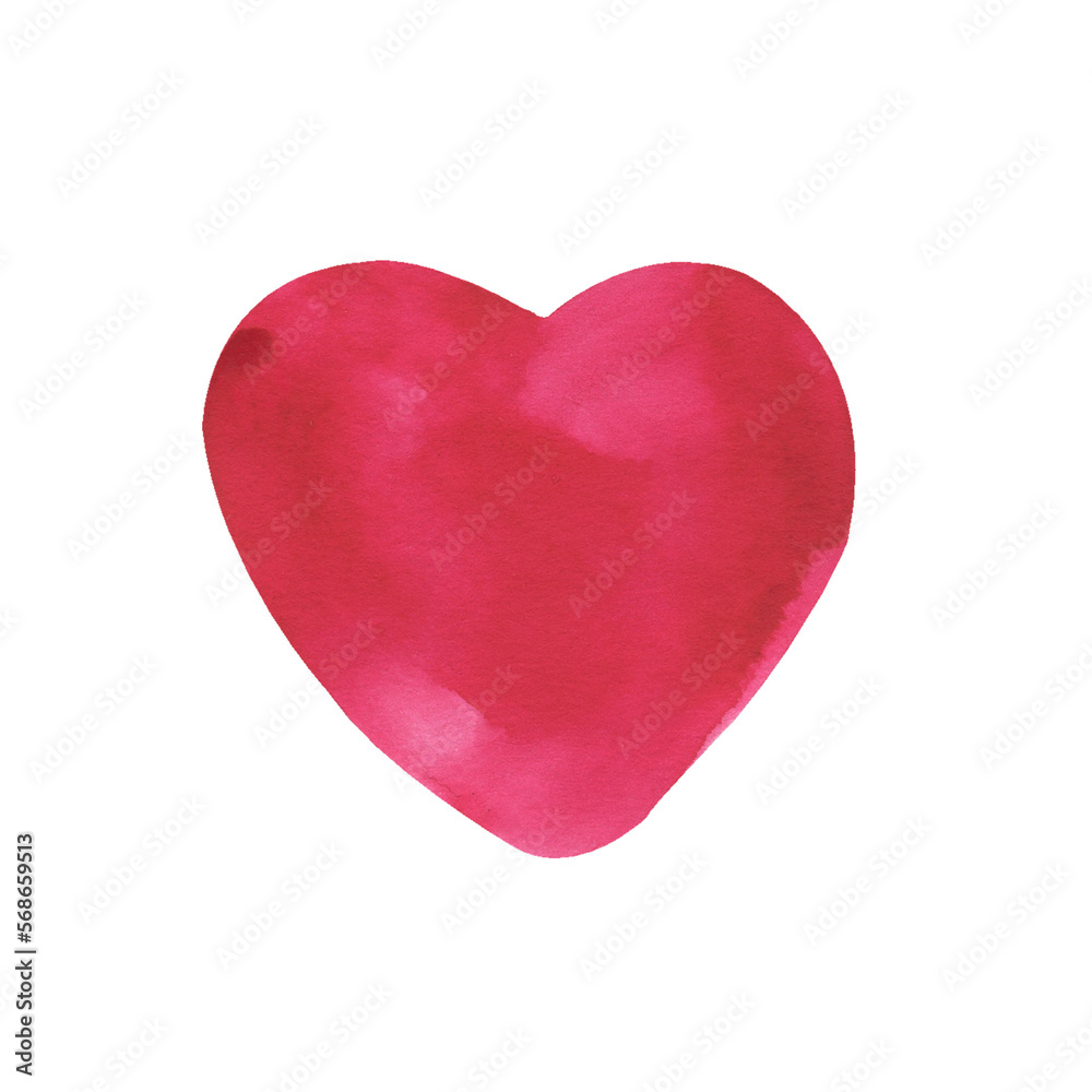 Watercolor red heart. Hand painted illustration. Isolated on transparent.

