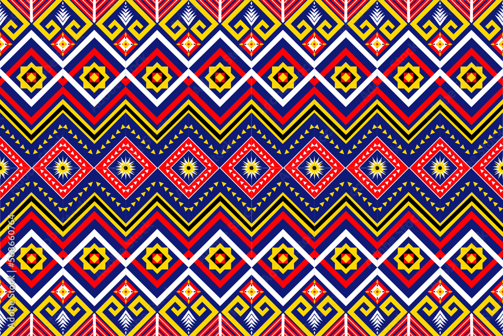 Ethnic Geometric oriental traditional with triangles and elements seamless pattern. designed for background, wallpaper, clothing, wrapping, fabric, Batik, decorating, embroidery style 