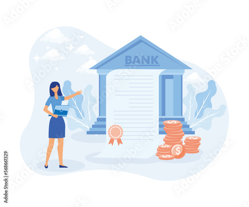 Finance and investment illustration. Business characters purchasing bonds or stock on capital market. Financial and stock trading concept. flat vector illustration