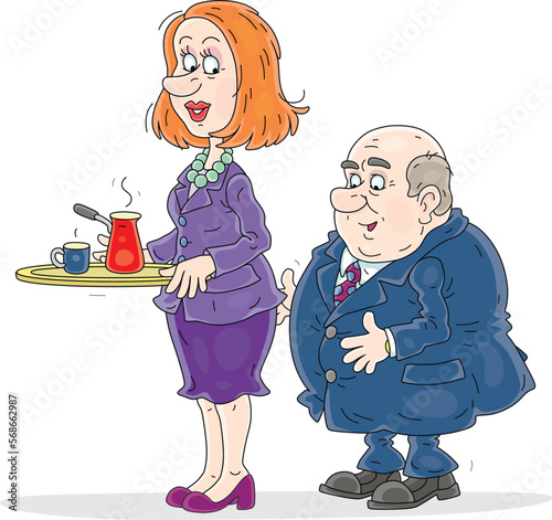 Canvastavla Chubby bald and lustful government official or a businessman standing near his c