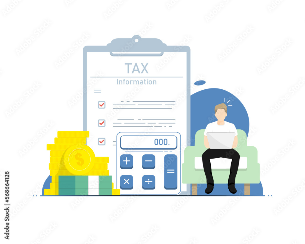 Personal tax calculate concept, Human sitting on chair with financial