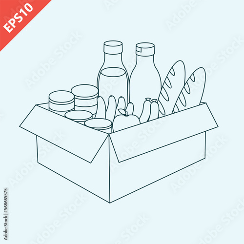 Hand drawn donation food box design vector flat isolated illustration