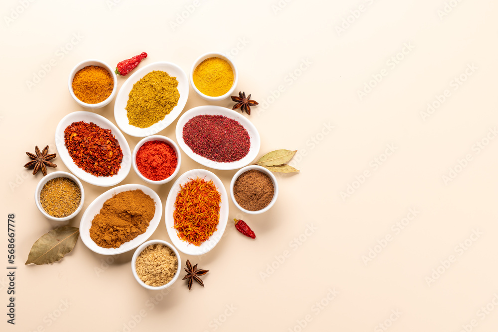 Various dried spices in small bowls Various dried spices in small bowls