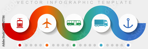 Transport infographic vector template with icon set, miscellaneous icons such as train, plane, bus, truck and anchor for webdesign and mobile applications