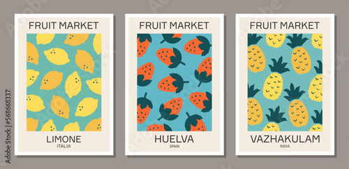 Wallpaper Mural Set of retro aesthetic fruit market wall art posters Torontodigital.ca