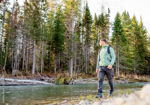 Man hiking in the wild