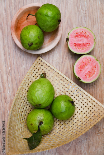 fresh guava fruit and guava juice served on the table