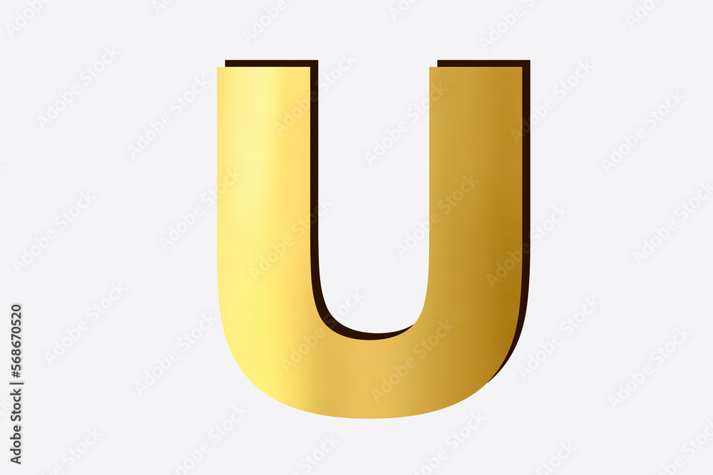 golden Alphabet U, isolated over white background