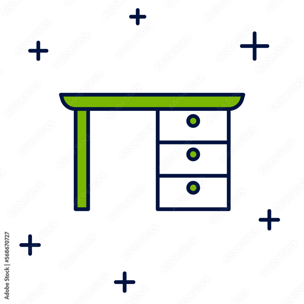 Filled outline Office desk icon isolated on white background. Vector Filled outline Office desk icon isolated on white background. Vector