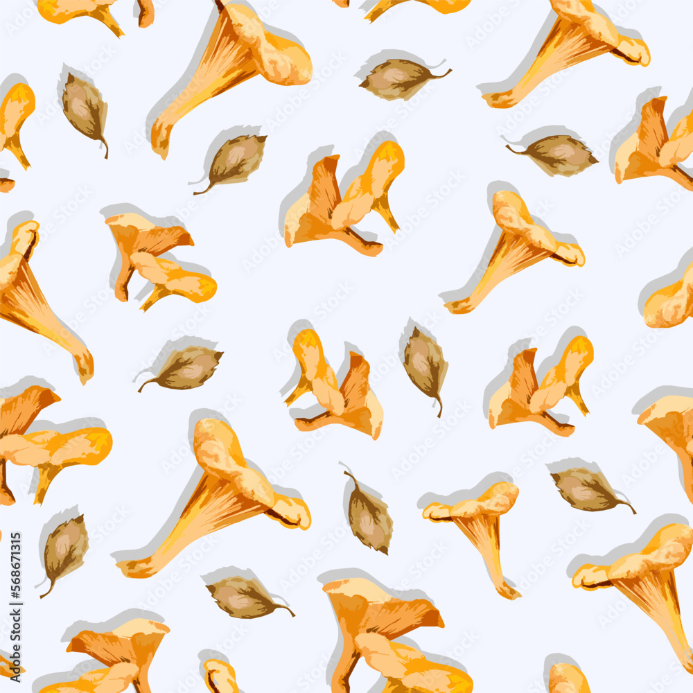 Obraz premium Poisonous and edible mushroom, organic porcini, chanterelle, amanita and poisonous fungus. Forest wild mushrooms types. Pattern