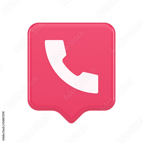 Helpline hotline call center phone handset squared button 3d realistic speech bubble icon