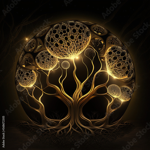 ai generative, concept illustration of ai and brain, artificial intelligence, psychology, black and gold circuits, illustration  photo