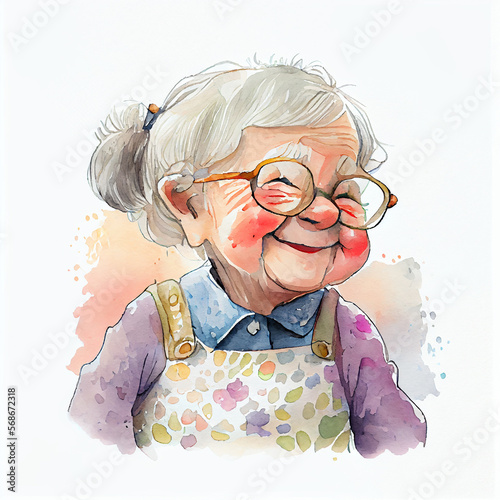 Illustration of a happy elderly woman smiling. Generative ai