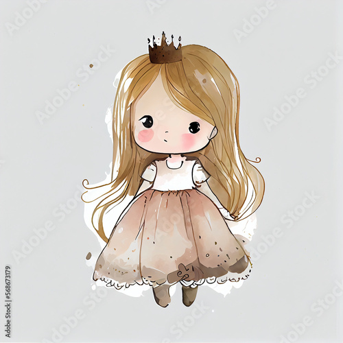 Watercolor illustration of a cute princess. Generative ai