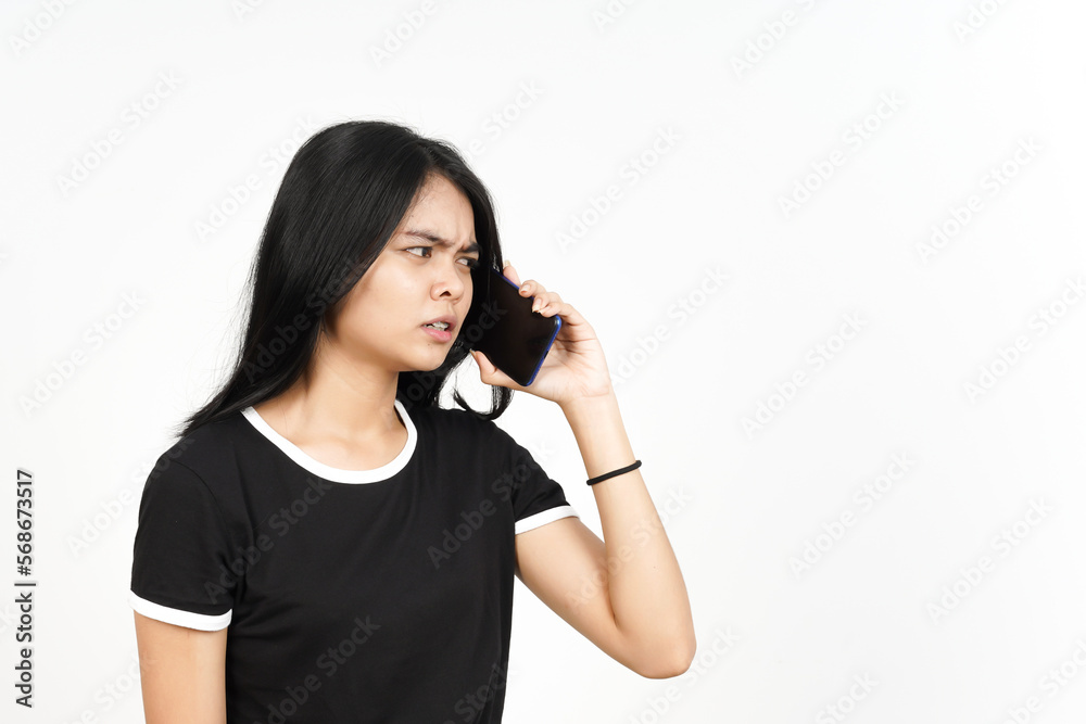 Make a Phone Call Using smartphone with angry face Of Beautiful Asian Woman Isolated On White Make a Phone Call Using smartphone with angry face Of Beautiful Asian Woman Isolated On White