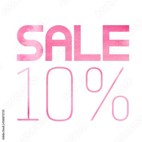 Ten percent sale. A pink watercolor banner. Viva Magenta color. Sale signboard. Seasonal sale. The perfect watercolor design for a sale shop and advertising banners.