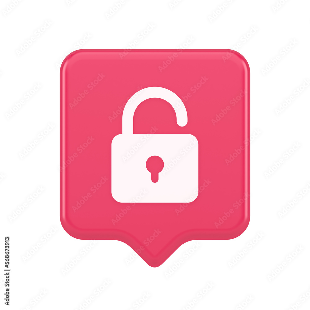 Open lock button cyberspace password security protection service 3d realistic speech bubble icon Open lock button cyberspace password security protection service 3d realistic speech bubble icon