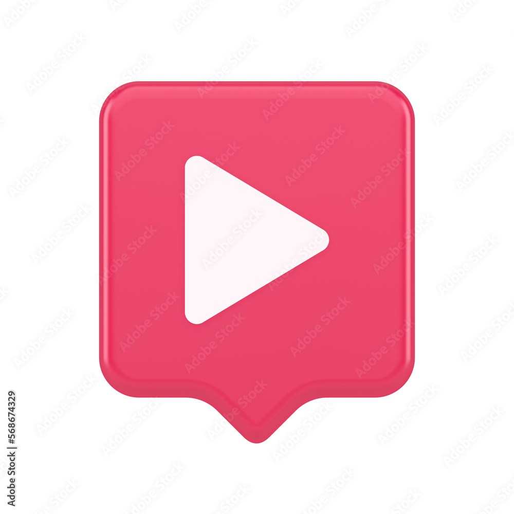 Play button triangle right arrow multimedia content player web app design 3d realistic speech bubble icon Play button triangle right arrow multimedia content player web app design 3d realistic speech bubble icon