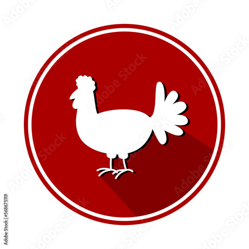 Circular panel with red free-range chicken on white background