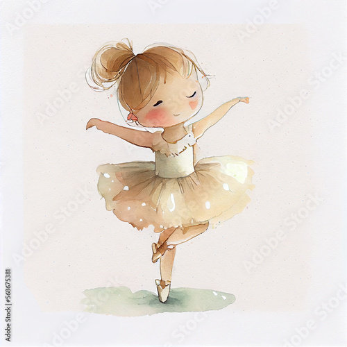 Watercolor illustration of a cute ballerina. Generative ai